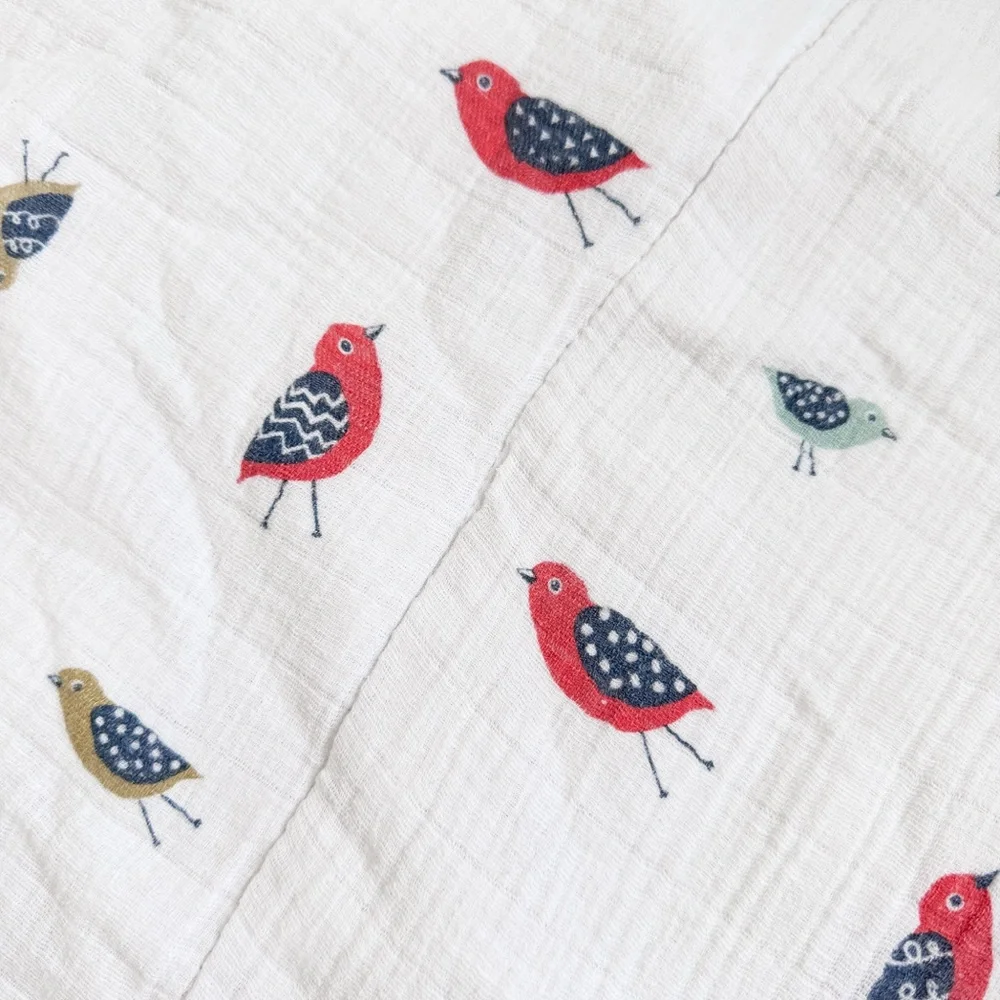 Little Unicorn Bird Print Hooded Baby Towel Muslin Terrycloth